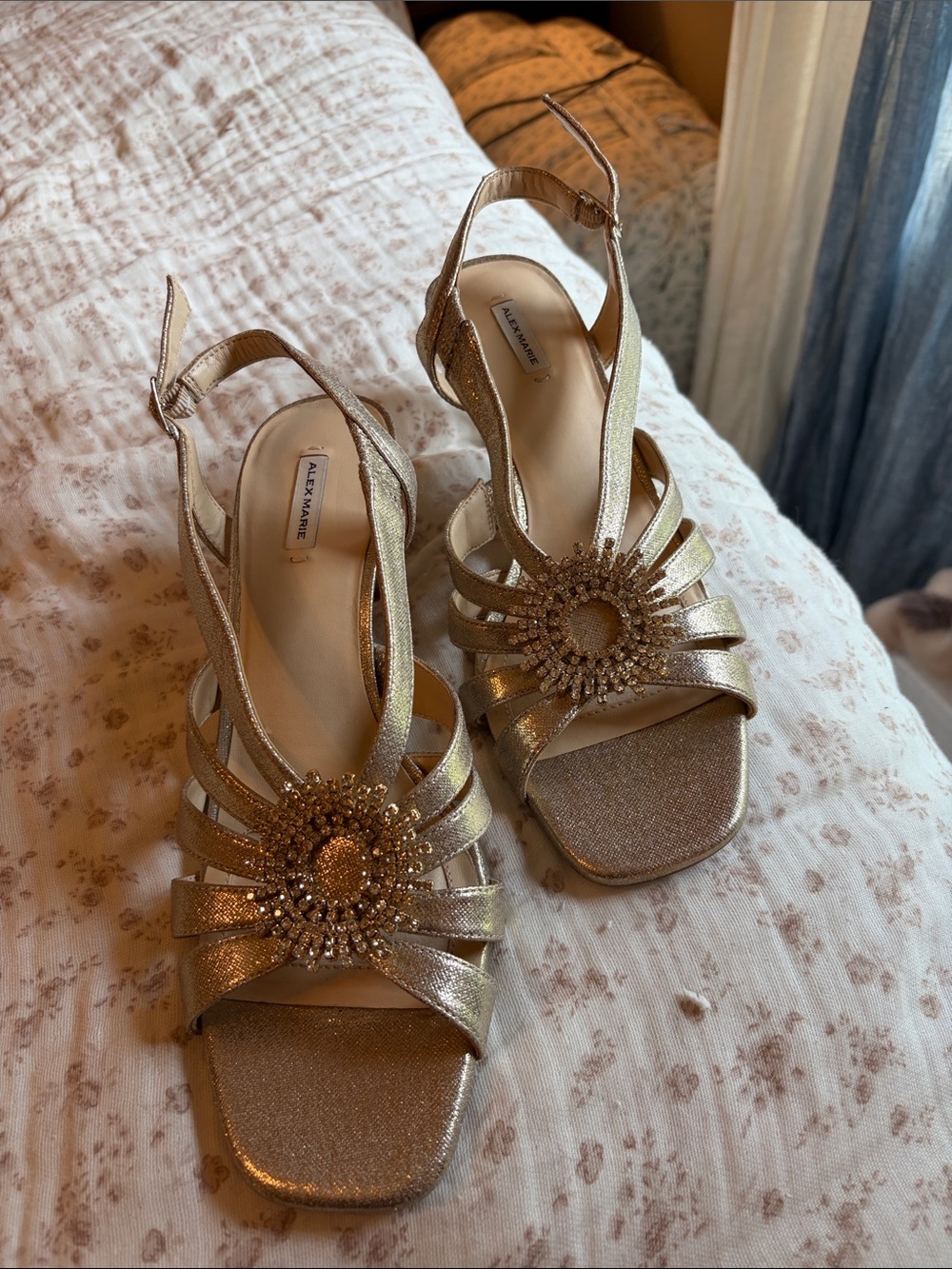 Alex Marie Metallic Gold Beaded Slingback Heels - Picture 10 of 12